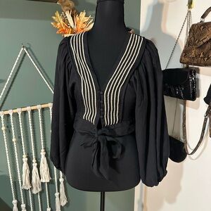 DO+BE Black Blouse with White Stripes